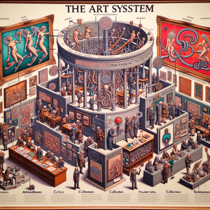 una imamgine che racchiuda: Il Sistema dell’Arte è composto da vari attori, ognuno dei quali svolge un ruolo specifico: Artisti: Sono i creatori delle opere d’arte. La loro posizione nel sistema dell’arte può variare notevolmente a seconda del loro riconoscimento e successo. Critici e curatori: Sono i mediatori tra gli artisti e il pubblico. Essi interpretano le opere d’arte e ne influenzano la percezione e l’apprezzamento. Galleristi e mercanti d’arte: Sono i principali attori nel mercato dell’arte. Essi rappresentano gli artisti, vendono le loro opere e ne determinano il valore economico. Collezionisti: Acquistano e conservano le opere d’arte. La loro importanza nel sistema dell’arte è legata alla loro capacità di influenzare il mercato e il valore delle opere. Musei e istituzioni culturali: Espongono e conservano le opere d’arte, contribuendo alla loro valorizzazione e alla diffusione della cultura artistica. Pubblico: È l’insieme di persone che fruiscono delle opere d’arte, visitando mostre, musei e gallerie, o acquistando opere d’arte. una imamgine che racchiuda: Il Sistema dell’Arte è composto da vari attori, ognuno dei quali svolge un ruolo specifico: Artisti: Sono i creatori delle opere d’arte. La loro posizione nel sistema dell’arte può variare notevolmente a seconda del loro riconoscimento e successo. Critici e curatori: Sono i mediatori tra gli artisti e il pubblico. Essi interpretano le opere d’arte e ne influenzano la percezione e l’apprezzamento. Galleristi e mercanti d’arte: Sono i principali attori nel mercato dell’arte. Essi rappresentano gli artisti, vendono le loro opere e ne determinano il valore economico. Collezionisti: Acquistano e conservano le opere d’arte. La loro importanza nel sistema dell’arte è legata alla loro capacità di influenzare il mercato e il valore delle opere. Musei e istituzioni culturali: Espongono e conservano le opere d’arte, contribuendo alla loro valorizzazione e alla diffusione della cultura artistica. Pubblico: È l’insieme di persone che fruiscono delle opere d’arte, visitando mostre, musei e gallerie, o acquistando opere d’arte.
